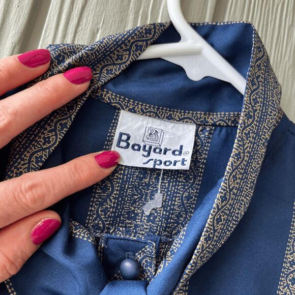 VTG Bayard Sport Blue Stripe Bow Tie Shirt Dress A-Line Made in USA L - Picture 12 of 13